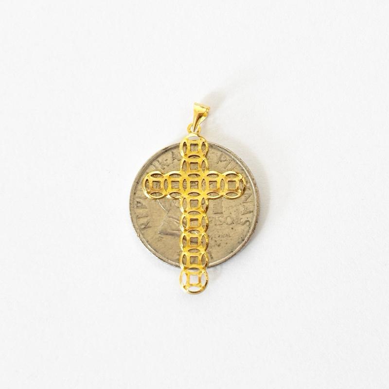 18k Saudi Gold Money Catcher Cross Pendant - SKU-V5DYG314