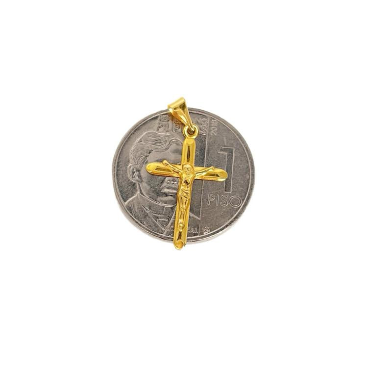 18k Saudi Gold Set Jesus Cross Plain + Foxtail Chain 18”