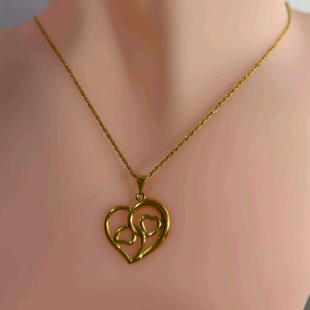 18k Saudi Gold Open Triple Heart Pendant - SKU-JV0RZD3L