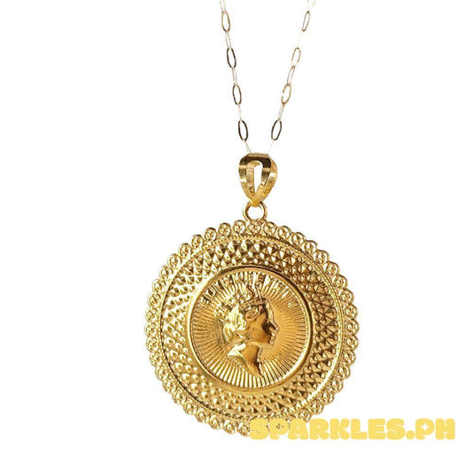 18k Saudi Gold Jumbo Queen Elizabeth Medallion + Micro Paperclip 20"