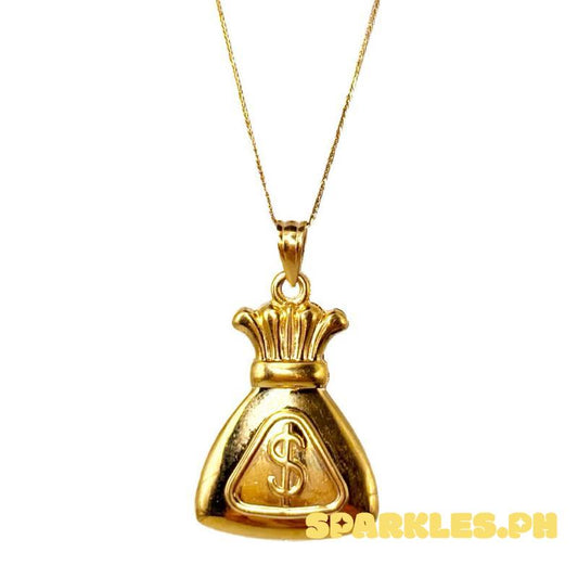 18k Saudi Gold Set Dollar Bag + Foxtail Chain 18”