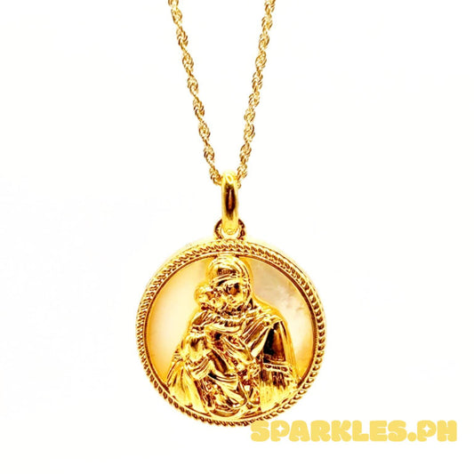 18k Saudi Gold Set Round Mother & Child HOLLOW + Rope Chain 20"
