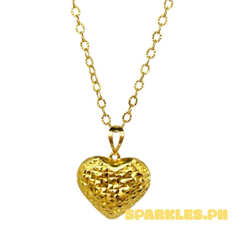 18k Saudi Gold Set Diacut Jumbo Heart + Diacut Circle Chain 18”