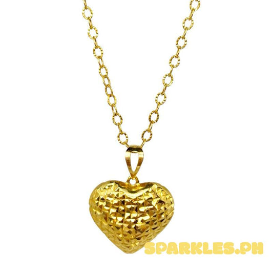 18k Saudi Gold Set Diacut Jumbo Heart + Diacut Circle Chain 18”