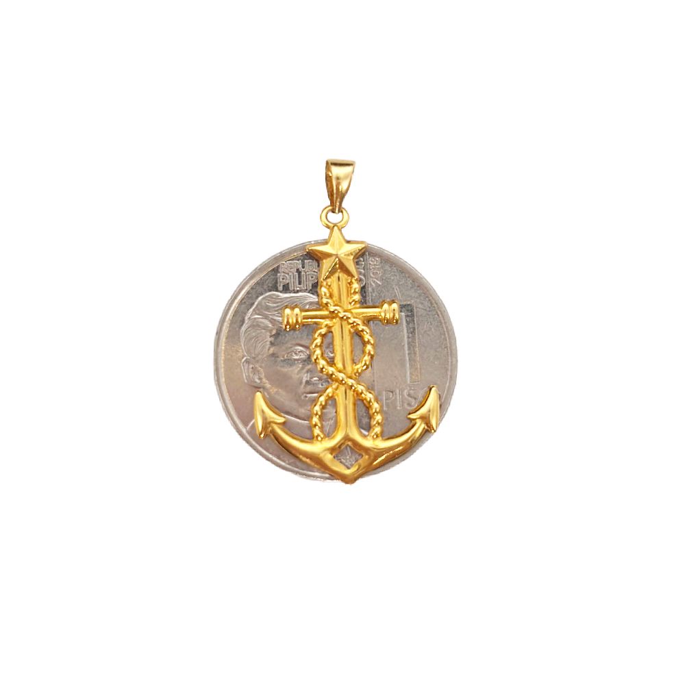 18k Saudi Gold Set Anchor Star + Beaded Chain 18"