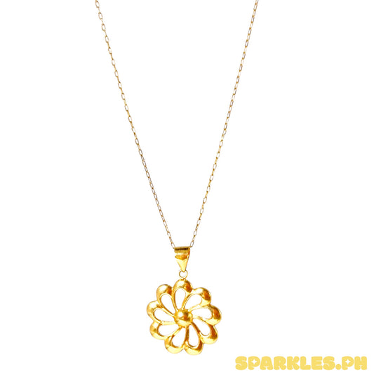 18k Saudi Gold Karkar Chain 18" + 18k Saudi Gold Turbine Flower Pendant