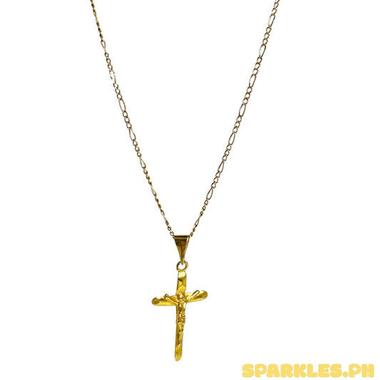 18k Saudi Gold Figaru Chain 20" + 18k Saudi Gold Crossplain Jesus Style Pendant
