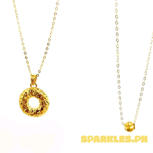 18k Saudi Gold Combo Sets Donut HOLLOW + Tauco Chain lv1 &  Gold Cat Eye + Tauco Chain lv1