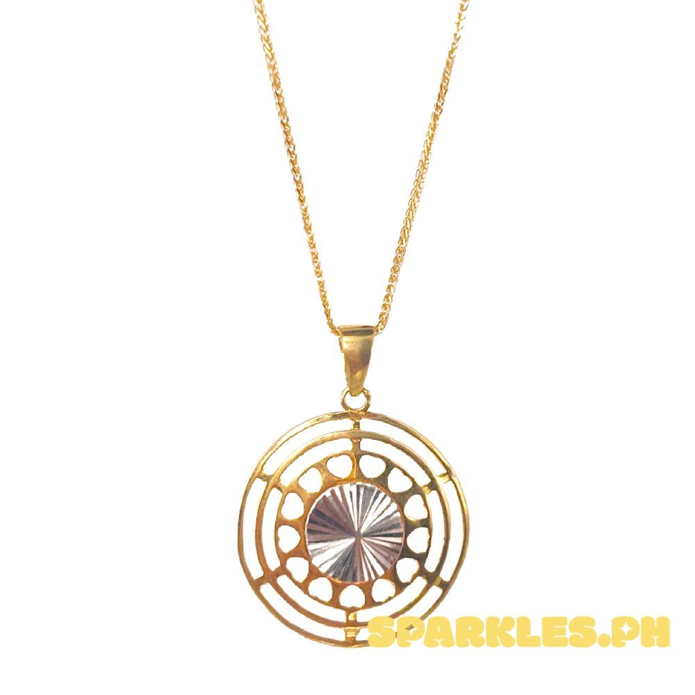 18k Saudi Gold Set 2Tone Disc + Foxtail Chain 18"