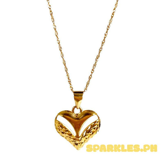 18k Saudi Gold Set V-Heart Pendant + Twisted Chain 18”