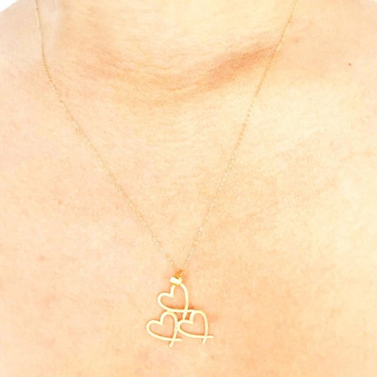 18k Saudi Gold Big Triple Heart Pendant + Tauco Chain lv1
