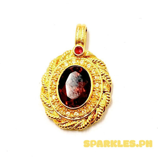 AMPAW/HOLLOW 18k Saudi Gold Oval Garnet Pendant - SKU-OH7IX8AB