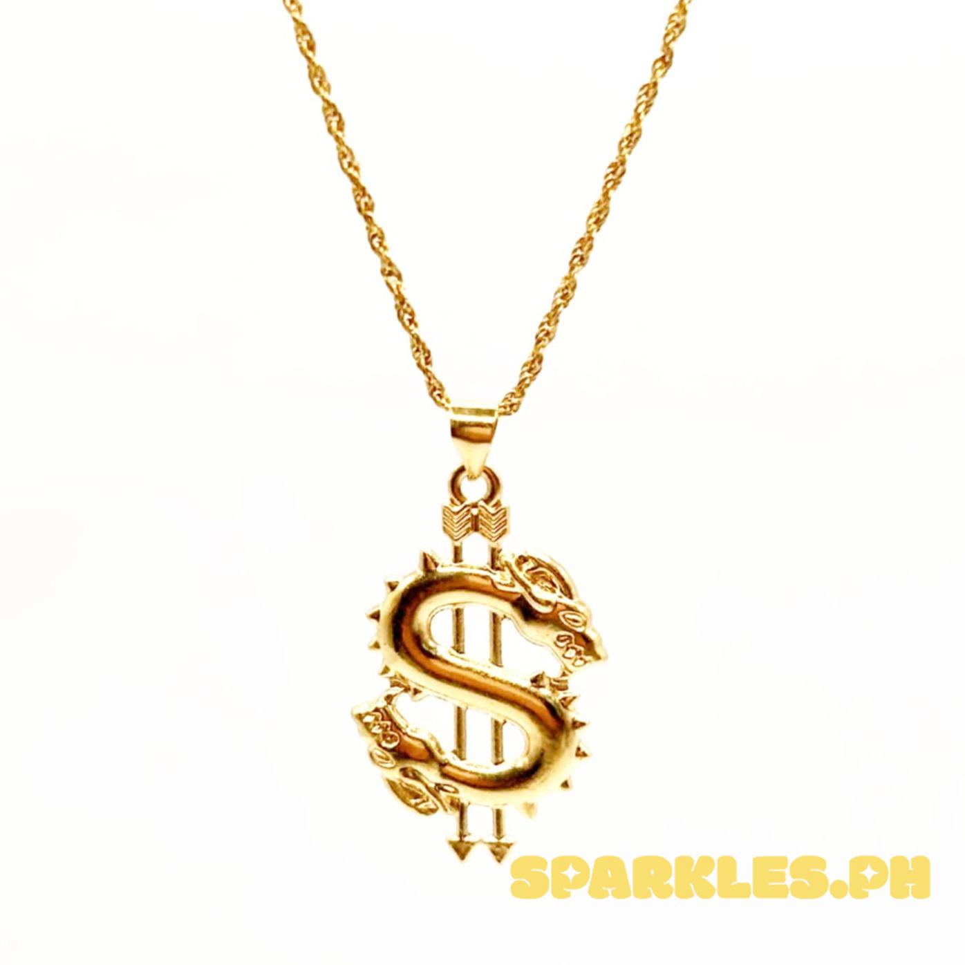 18k Saudi Gold Set Dollar Pendant + Rope Chain 18"