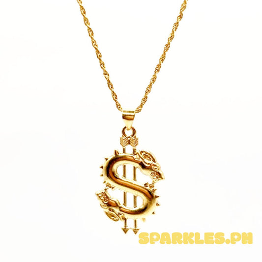 18k Saudi Gold Set Dollar Pendant + Rope Chain 18"