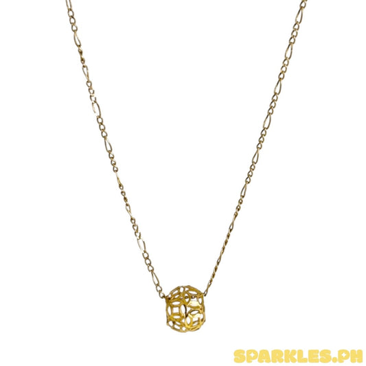 18k Saudi Gold Figaru Chain 16" + SK - 18k Saudi Gold Money Catcher Ball Pendant
