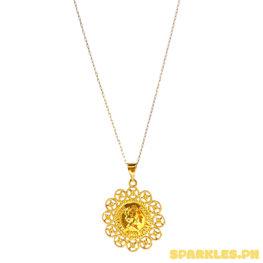 18k Saudi Gold Karkar Chain 18" + 18k Saudi Gold Flower Elizabeth Pendant