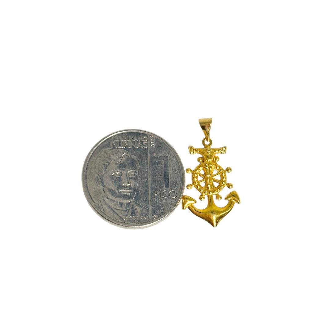 18k Saudi Gold Rope Chain 24" + 18k Saudi Gold Jesus Anchor Wheel Pendant