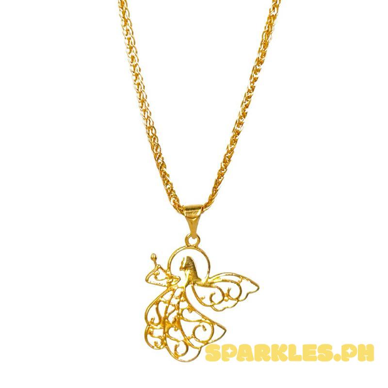 18k Saudi Gold Set Angel Pendant + Foxtail Chain Makapal 20”