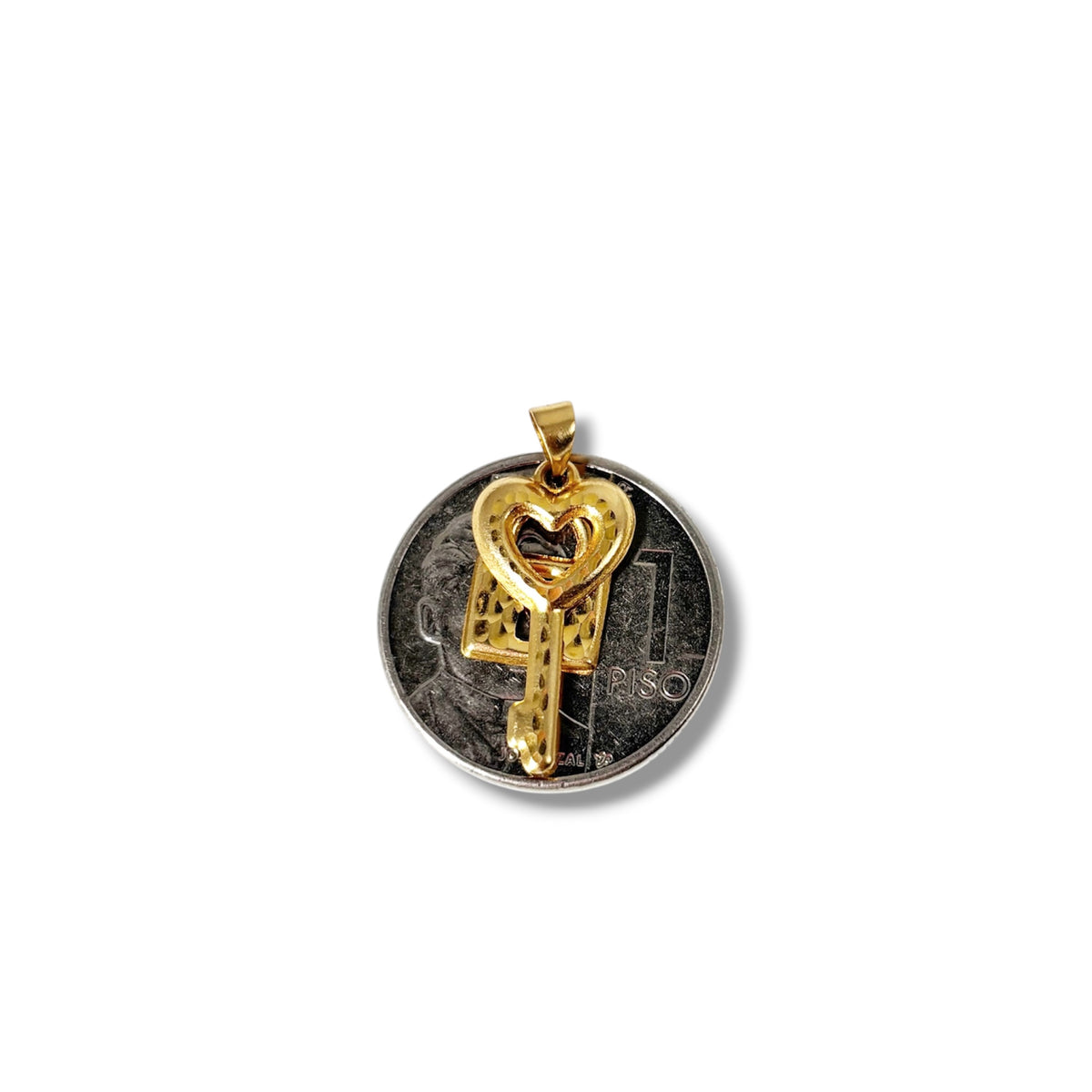 18k Saudi Gold Micro Paperclip Chain 18" + 18k Saudi Gold Key Lock Pendant