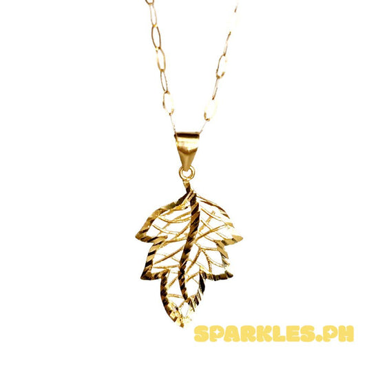 18k Saudi Gold Set Leaf Pendant + Micro Paperclip Makapal 16"