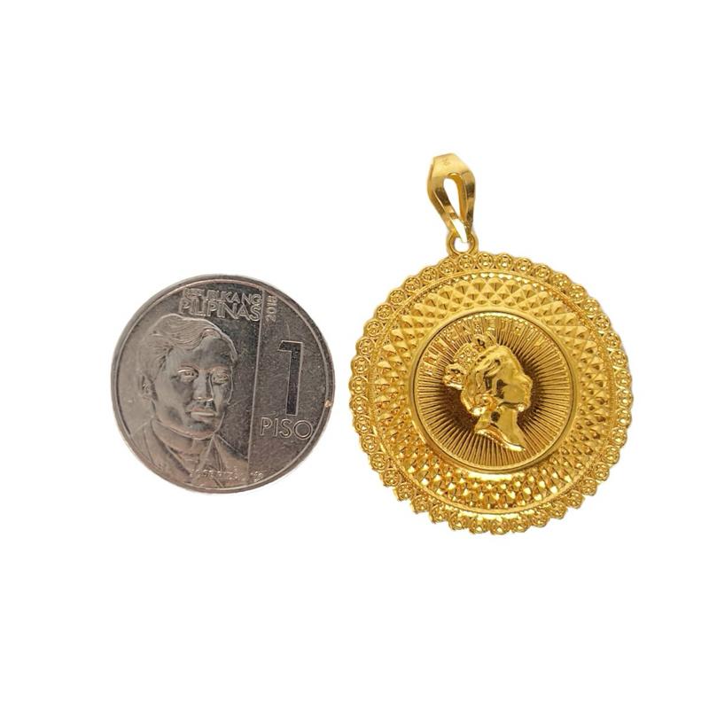18k Saudi Gold Set Jumbo Queen Elizabeth Medallion + Big Tauco Chain 18”