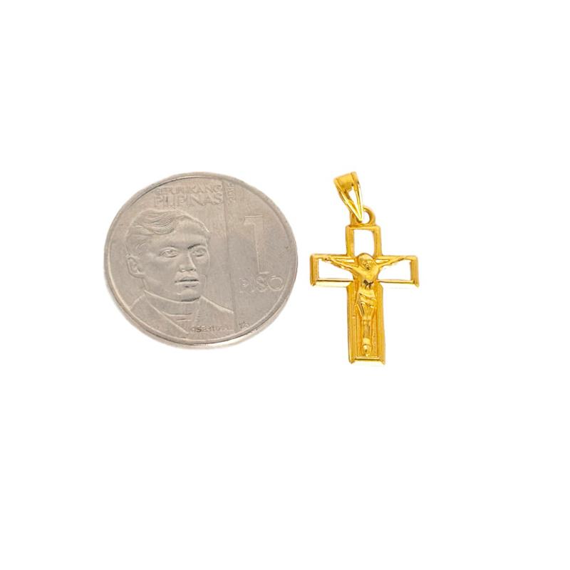 18k Saudi Gold Set Engraved Jesus Cross + Foxtail Chain Makapal 20”