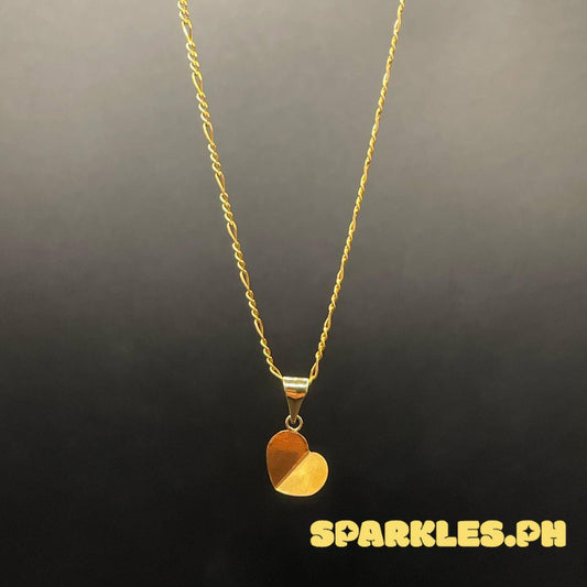 18k Saudi Gold Set Leaf Heart + Figaru Chain 16"