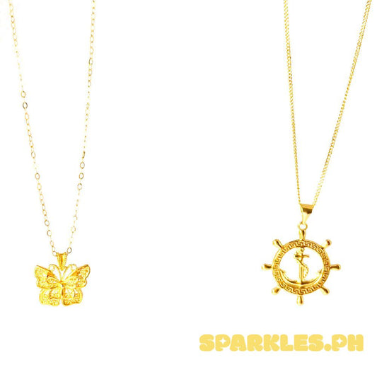 18k Saudi Gold Combo Sets Butterfly Cutey HOLLOW + Tauco Chain lv1 & Fenfen Anchor + Cadena Chain 20"