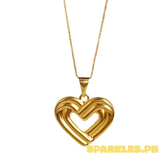 18k Saudi Gold Set Ensaymada Heart + Foxtail Chain 18"