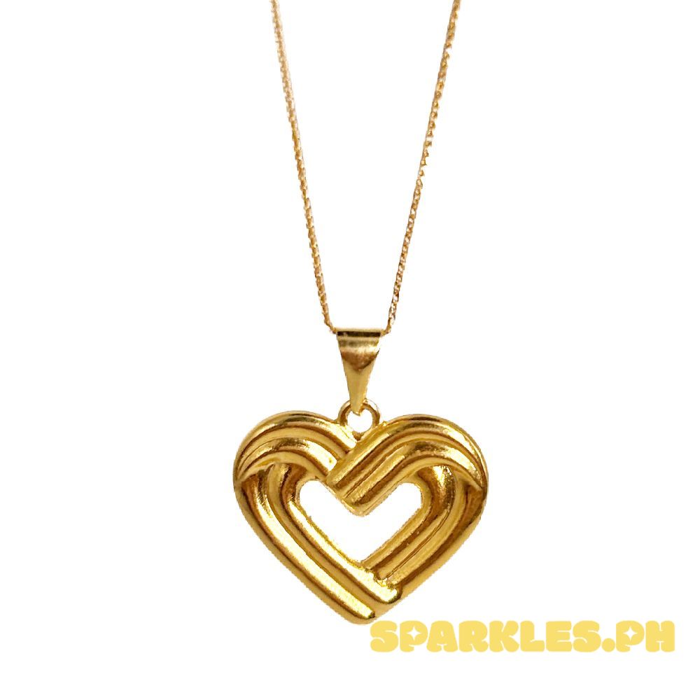 18k Saudi Gold Set Ensaymada Heart + Foxtail Chain 18"