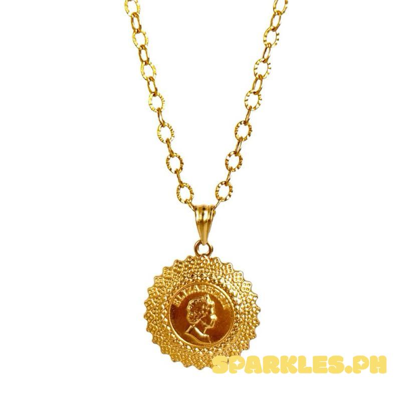 18k Saudi Gold Set Queen Elizabeth Medallion + Diacut Circle Chain 18”