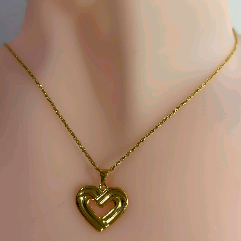 18k Saudi Gold Set Ensaymada Heart + Rope Chain 22"