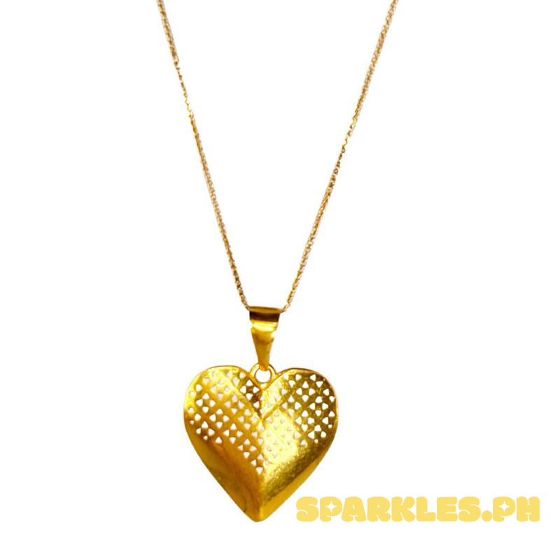 18k Saudi Gold Set Tri Dot Heart + Foxtail Chain 18”