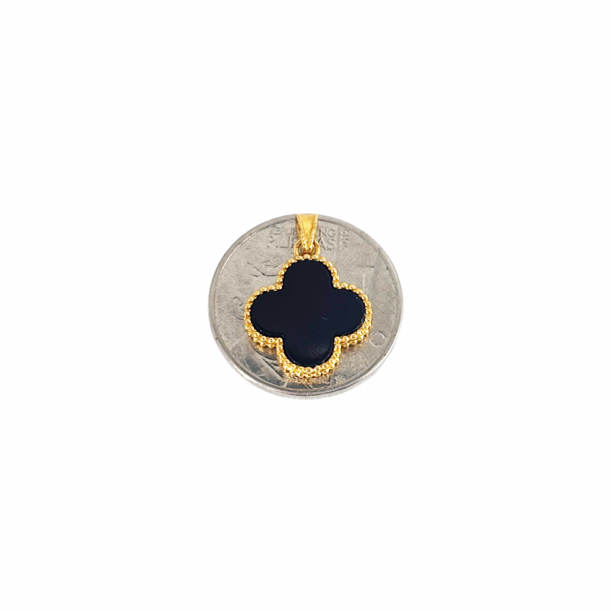 18k Saudi Gold Rope Chain 18" + 15MM FLOWER CLOVER PENDANT - BLACK