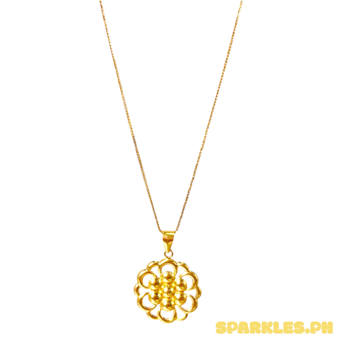 18k Saudi Gold Foxtail Chain 18" + 18k #2 Turbine Flower Saudi Gold Lightweight