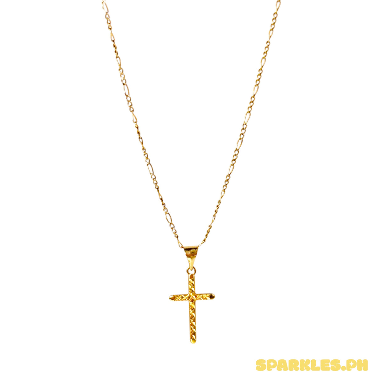18k Saudi Gold Figaru Chain 18" + 18k Saudi Gold DiaCross Pendant