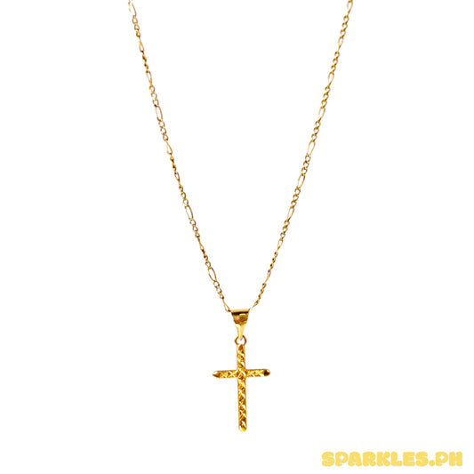18k Saudi Gold Figaru Chain 16" + 18k Saudi Gold DiaCross Pendant