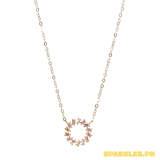 18k Natural Diamond - Yellow Gold Baguette Circle Necklace