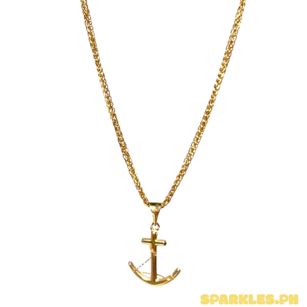 18k Saudi Gold Foxtail Chain Makapal 20" + 18k Saudi Gold Anchor String Pendant