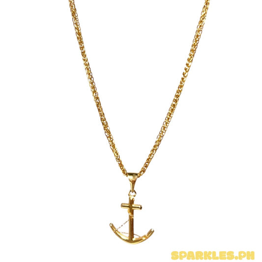 18k Saudi Gold Foxtail Chain Makapal 20" + 18k Saudi Gold Anchor String Pendant