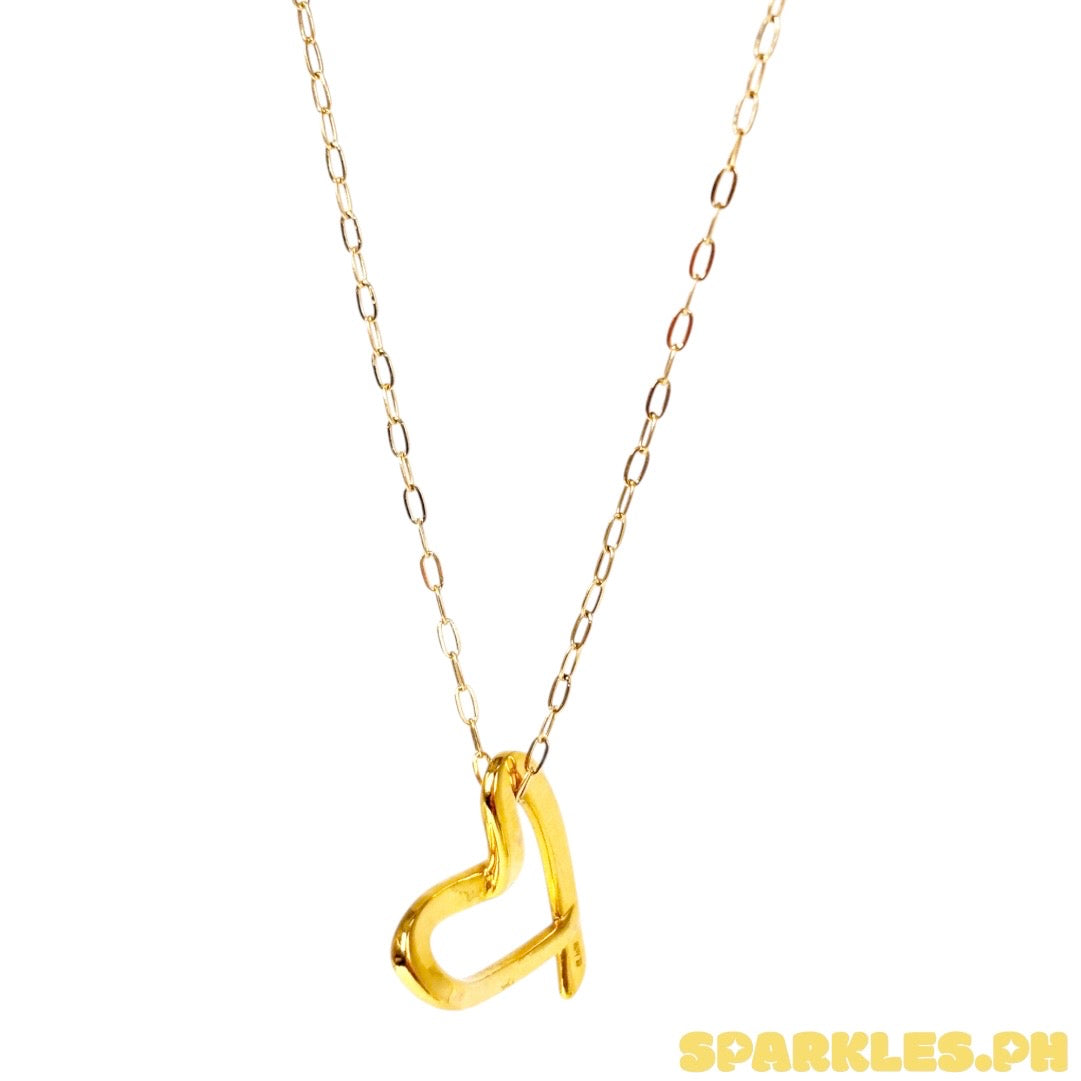 MAKAPAL Micro Paperclip Chain 20' + AMPAW/HOLLOW 18k Saudi Gold Line Heart V1