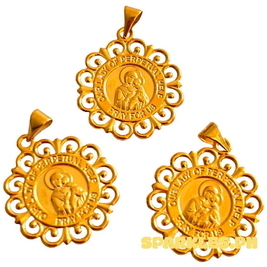 18k Saudi Gold Greek Mary and Child Pendant