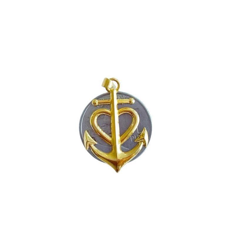 18k Saudi Gold Set Anchor Heart + Diacut Circle Chain 16”