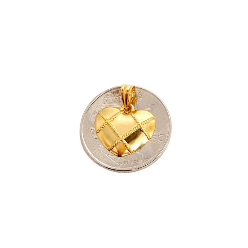 18k Saudi Gold Grid Heart Open Back Pendant -SKU-KRZFCV35