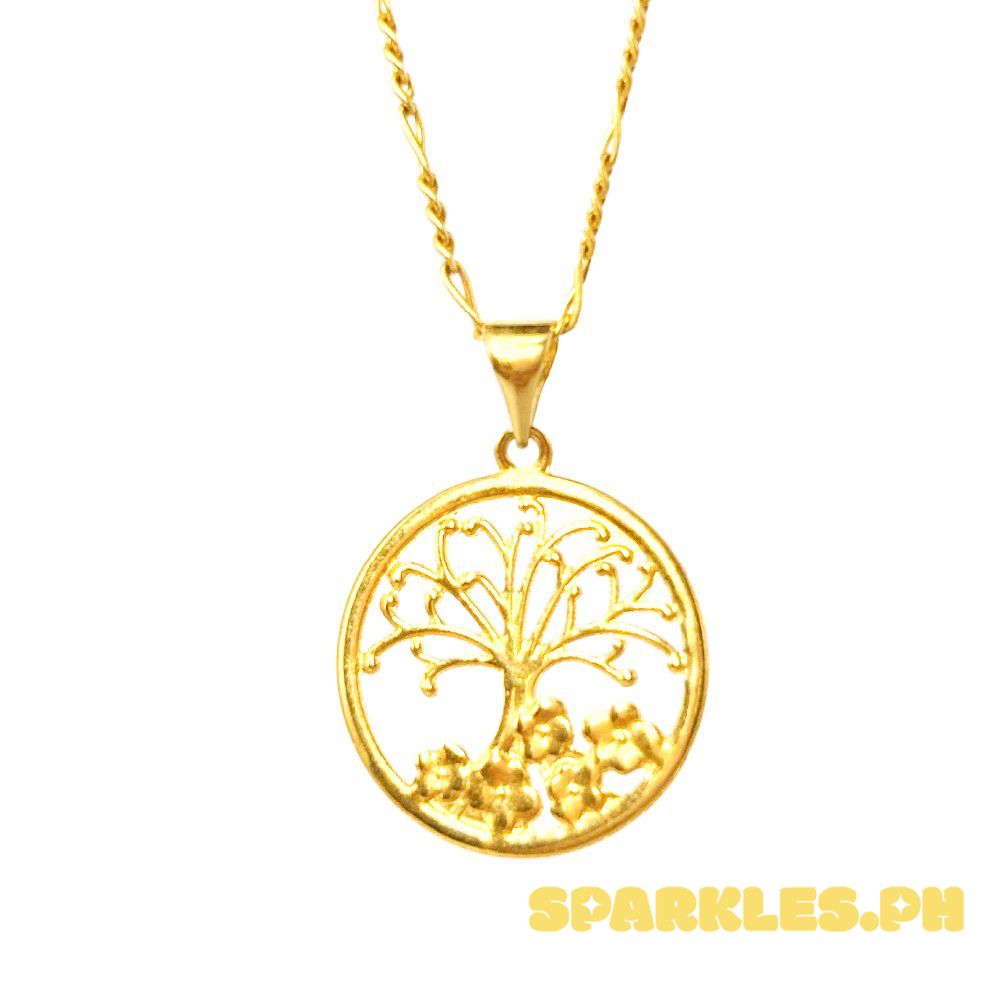 18k Saudi Gold Set Circle Tree + Figaru Chain 18"