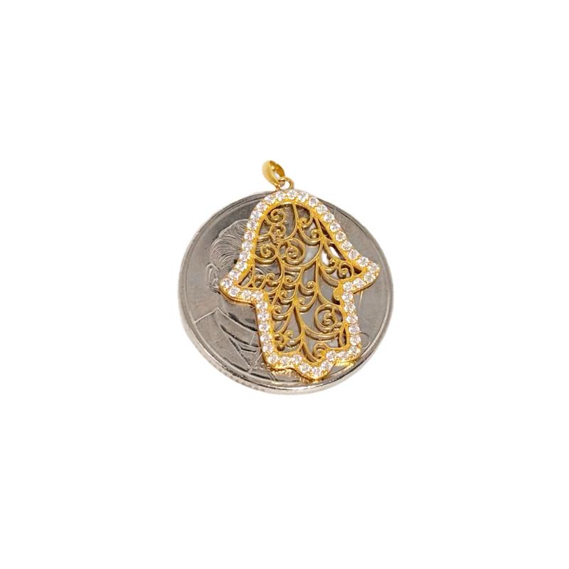 18k Saudi Gold Set Hamsa Pendant + Figaru Chain 18”