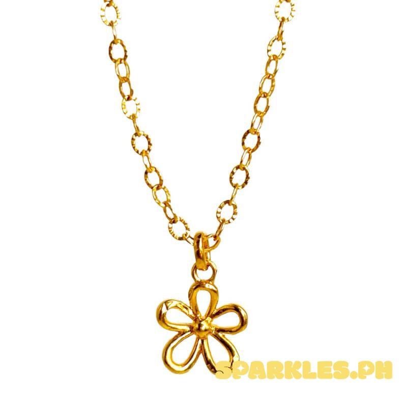 18k Saudi Gold Set AMPAW/HOLLOW Daisy + Diacut Circle Chain 16”