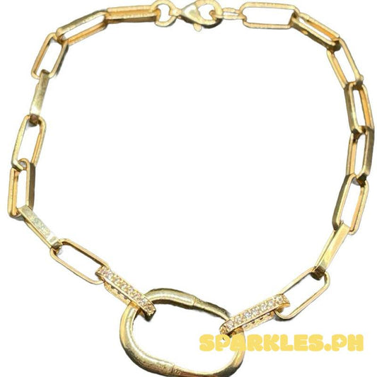 18k Saudi Gold Lock Carabiner Style Bracelet Solid Pawnable - SKU-DW0M0MAP