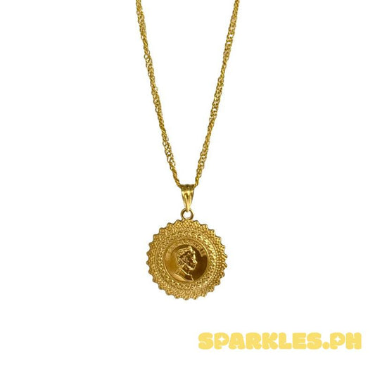 18k Saudi Gold Queen Elizabeth Medallion Pendant + Japan Makapal 18"