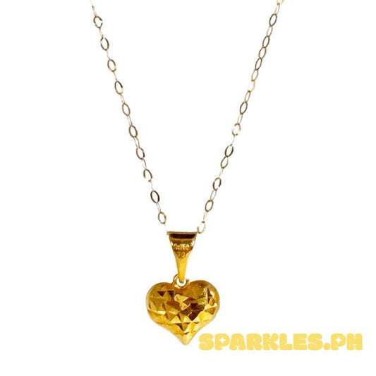 18k Saudi Gold Set Diacut Heart Buo Pendant + Tauco Chain lv1